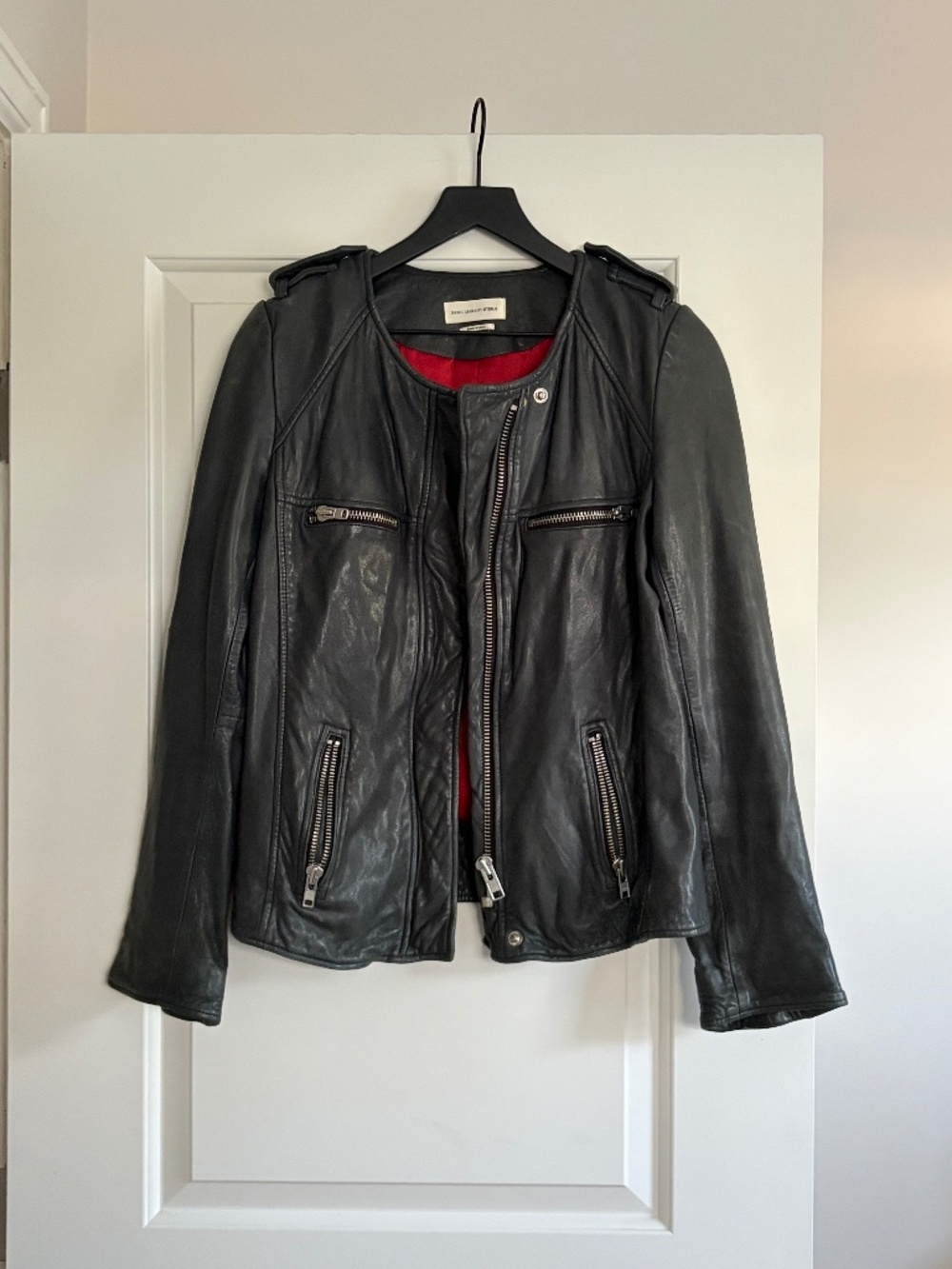 Vintage Isabel Marant Etoile Navy, Silk-Lined, Lambskin Leather Moto Jacket